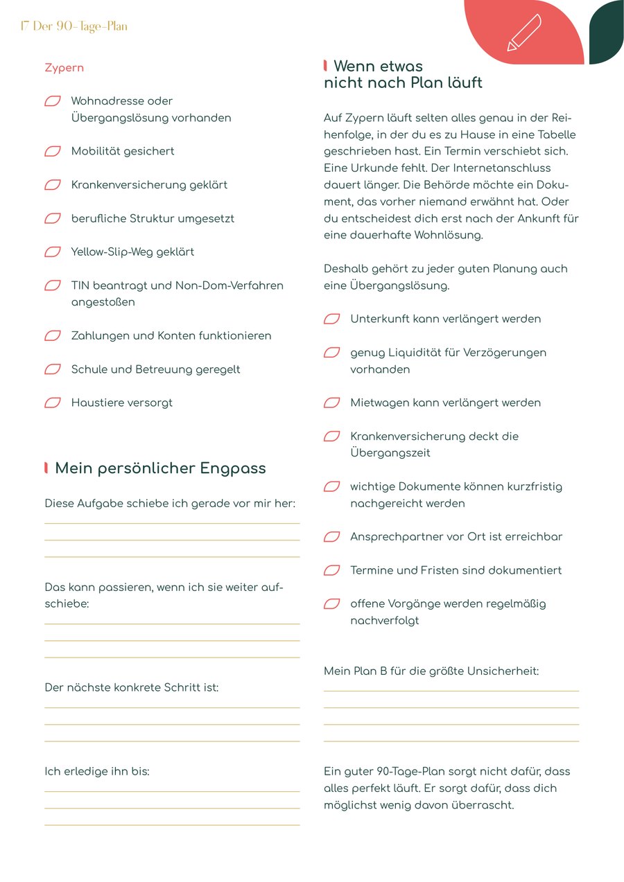 Innenseite aus dem Workbook: der persönliche 90-Tage-Plan