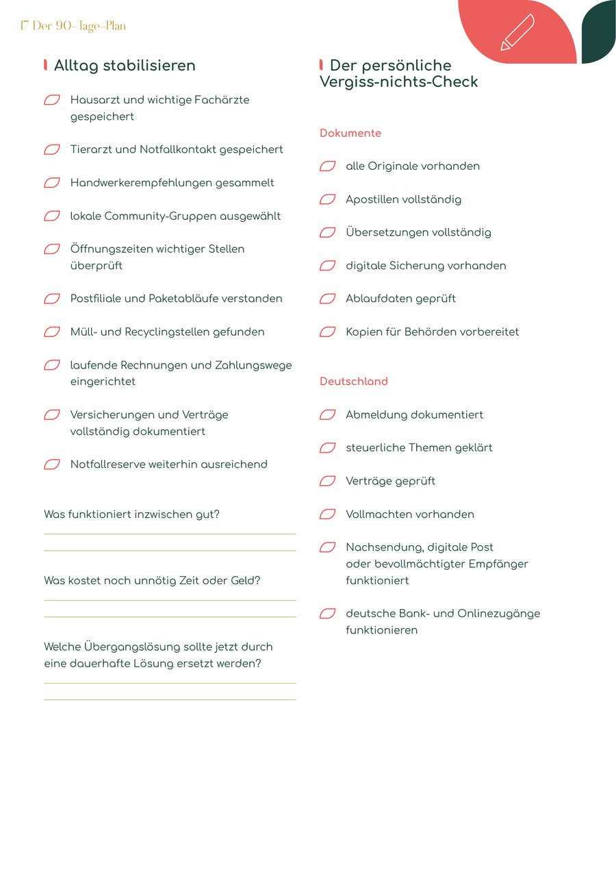 Innenseite aus dem Workbook: der persönliche Vergiss-nichts-Check